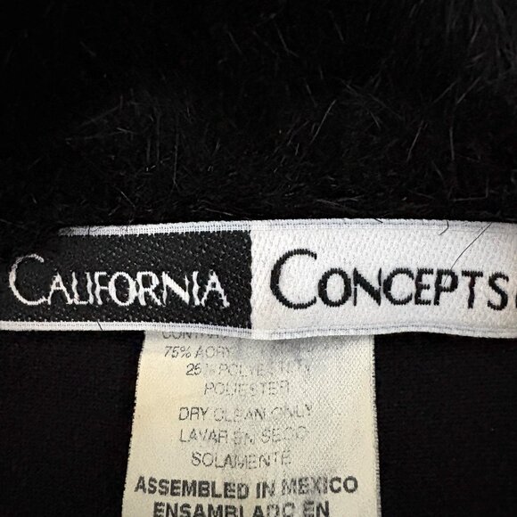 Vintage CALIFORNIA CONCEPTS Fur Collar Jacket Womens M Black 90s Long Tie Front - Picture 3 of 9